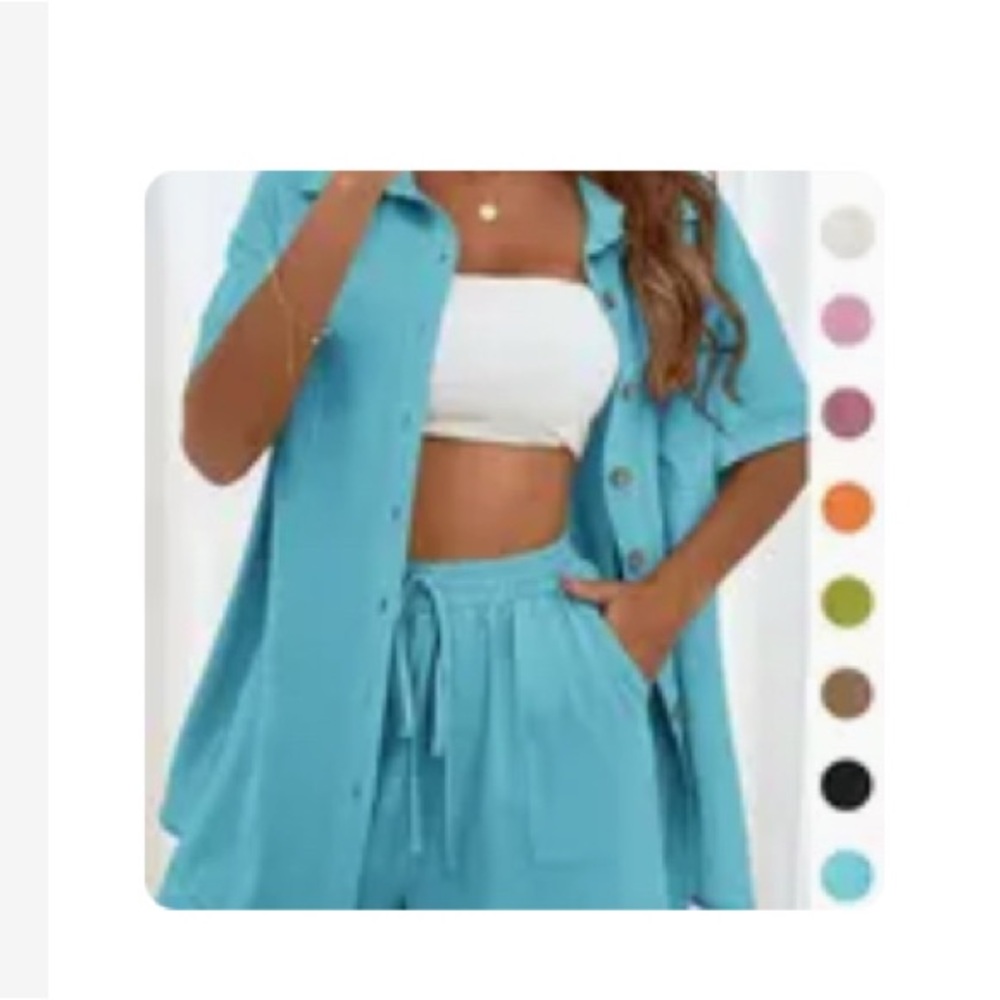 Blue Button-Up Shirt and Shorts Set